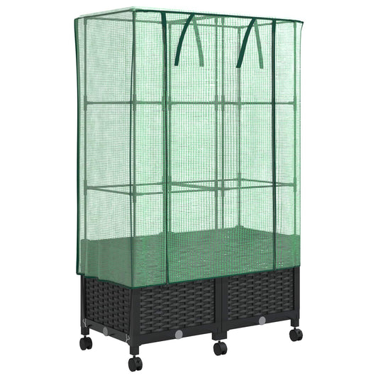 Garden Planter with Greenhouse Cover&Wheels 2 pcs Black PP Garden Planter with Greenhouse Cover&Wheels 2 pcs Black PP