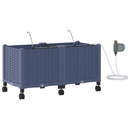 Garden Planter with Irrigation&Wheels 2 pcs Grey PP Garden Planter with Irrigation&Wheels 2 pcs Grey PP