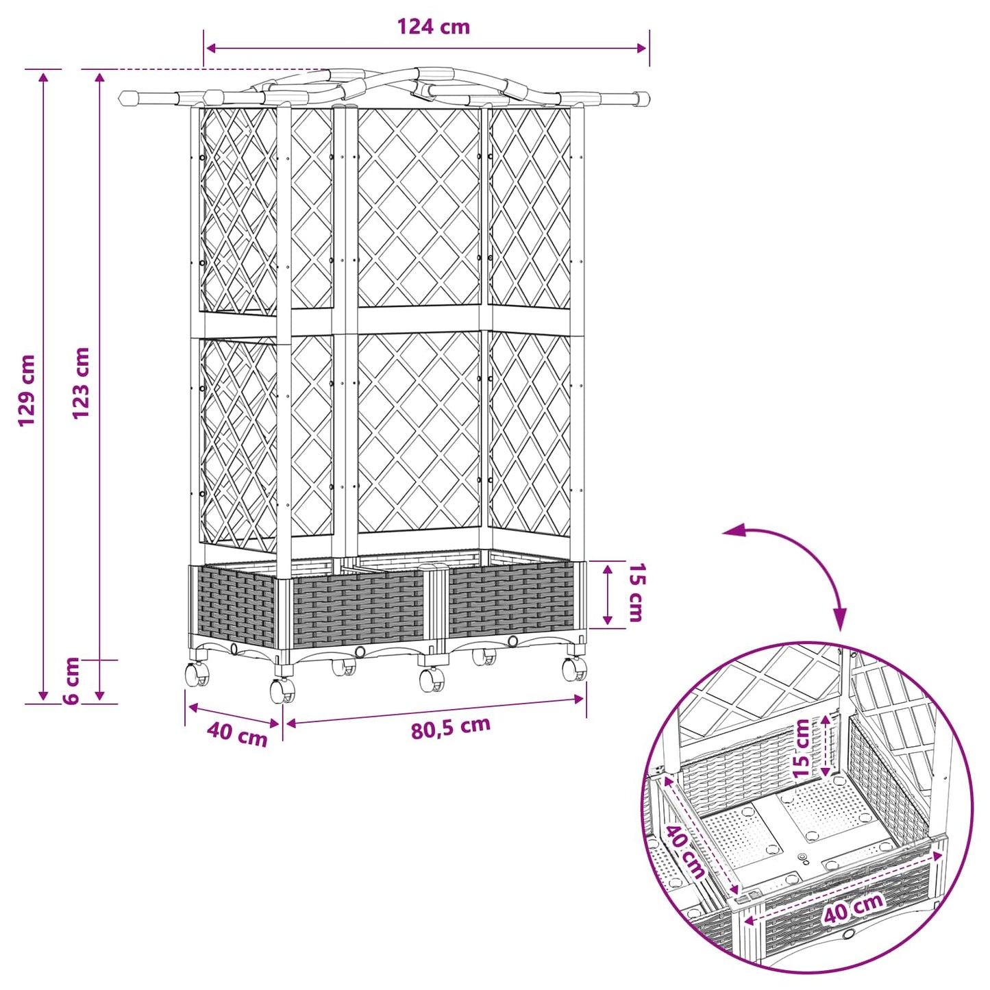 Raised Bed with Trellis and Roof Grey 124 x 40 x 129 cm PP