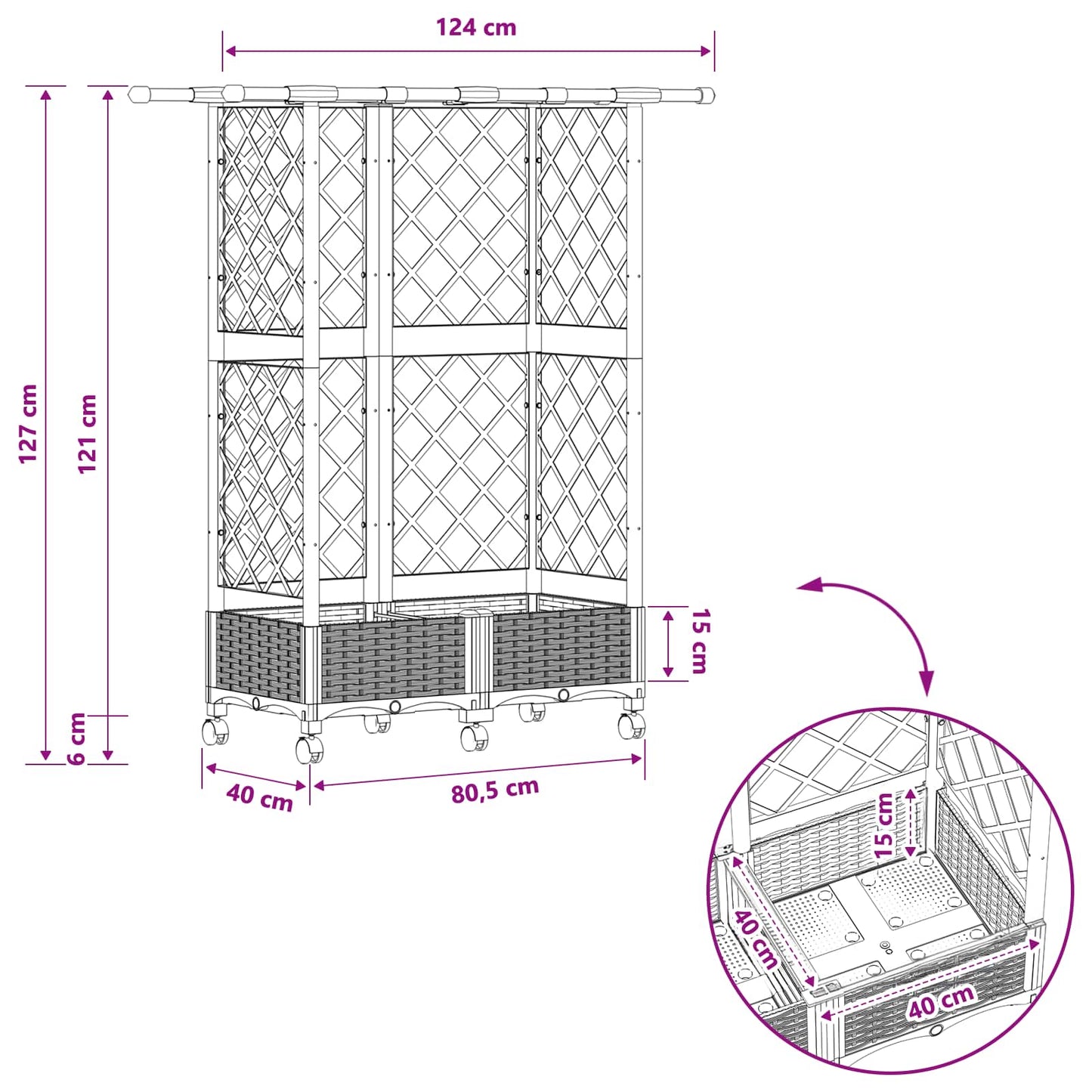 Raised Bed with Trellis and Roof Brown 124 x 40 x 127 cm PP