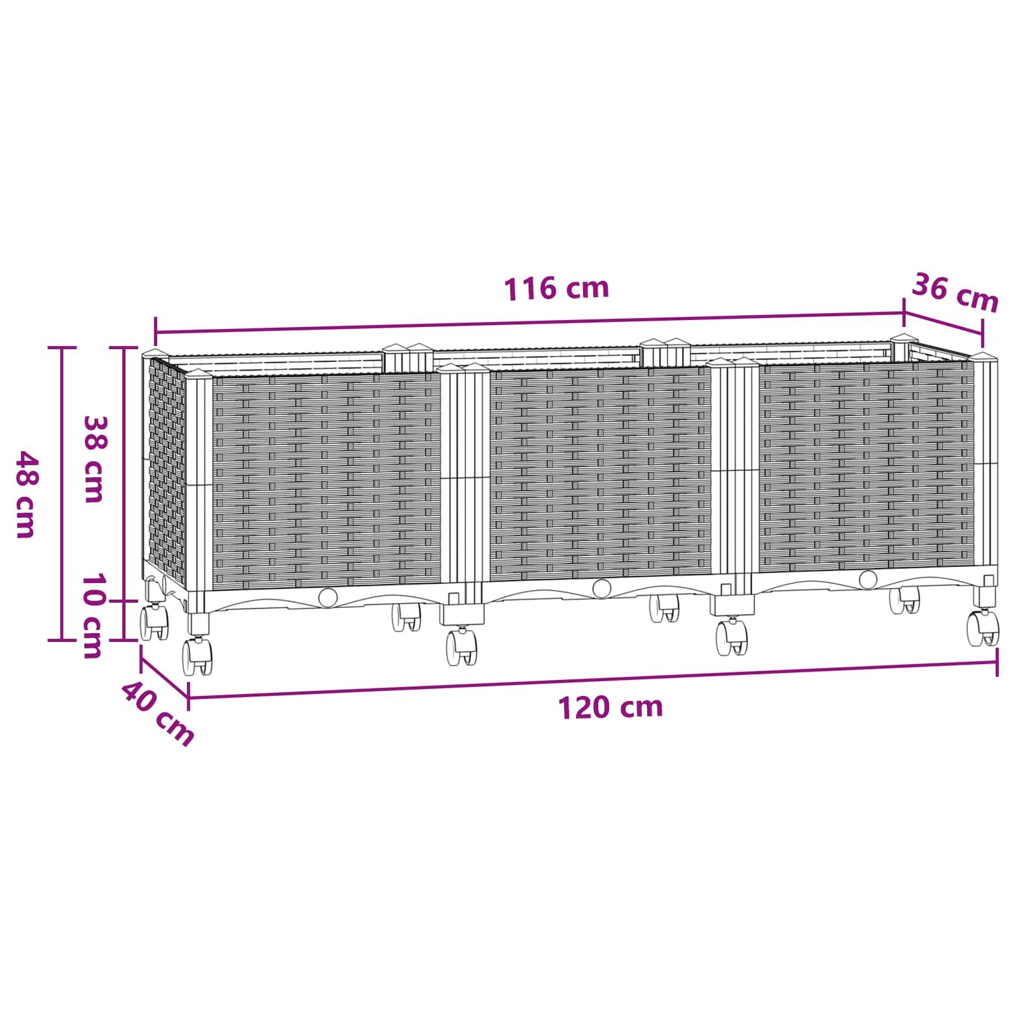 Garden Planter with Wheels Blue Grey 120 x 40 x 44 cm PP