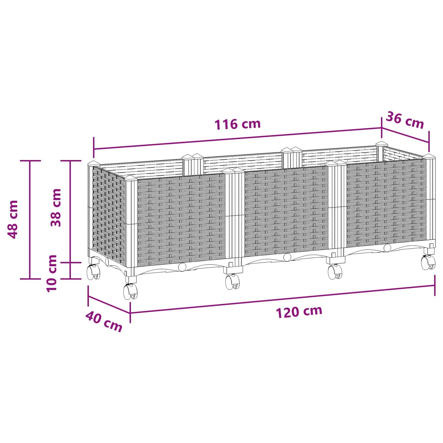 Garden Planter with Wheels Light Grey 120 x 40 x 48 cm PP