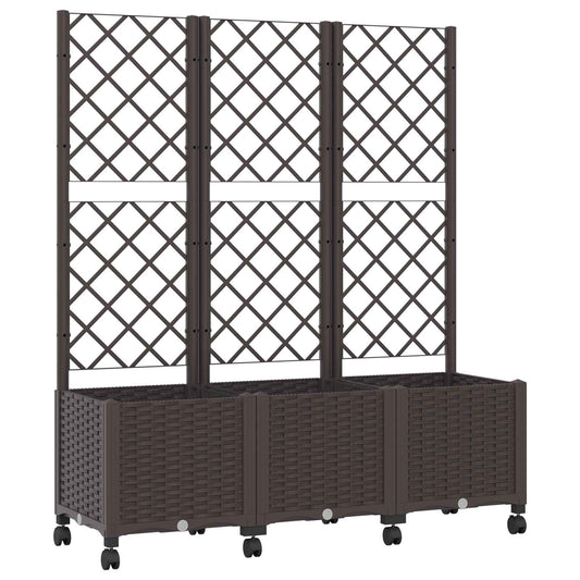 Garden Planter with Trellis&Wheels Brown 120 x 40 x 146 cm PP Garden Planter with Trellis&Wheels Brown 120 x 40 x 146 cm PP