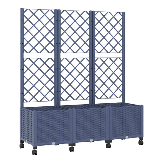 Garden Planter with Trellis&Wheels Blue Grey 120 x 40 x 146 cm Garden Planter with Trellis&Wheels Blue Grey 120 x 40 x 146 cm