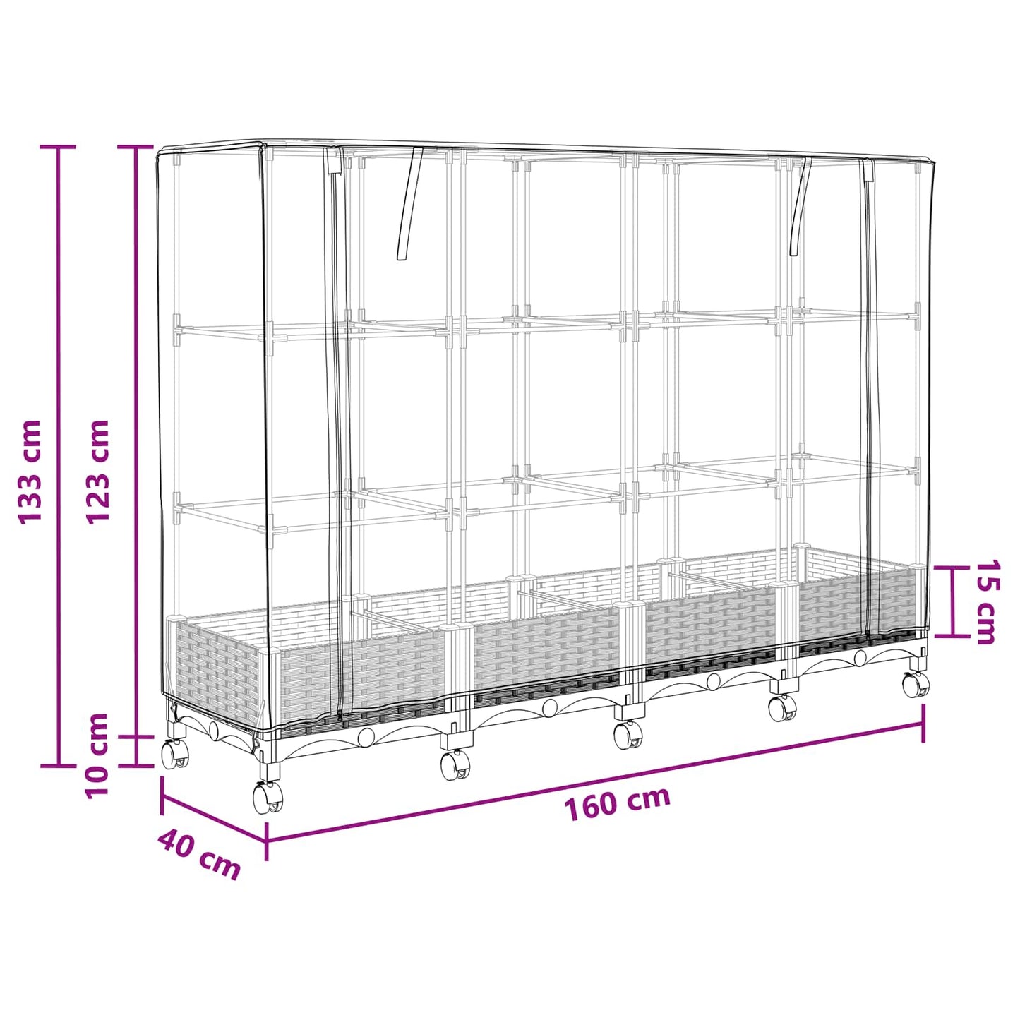 Garden Planter with Greenhouse Cover&Wheels 3 pcs White PP