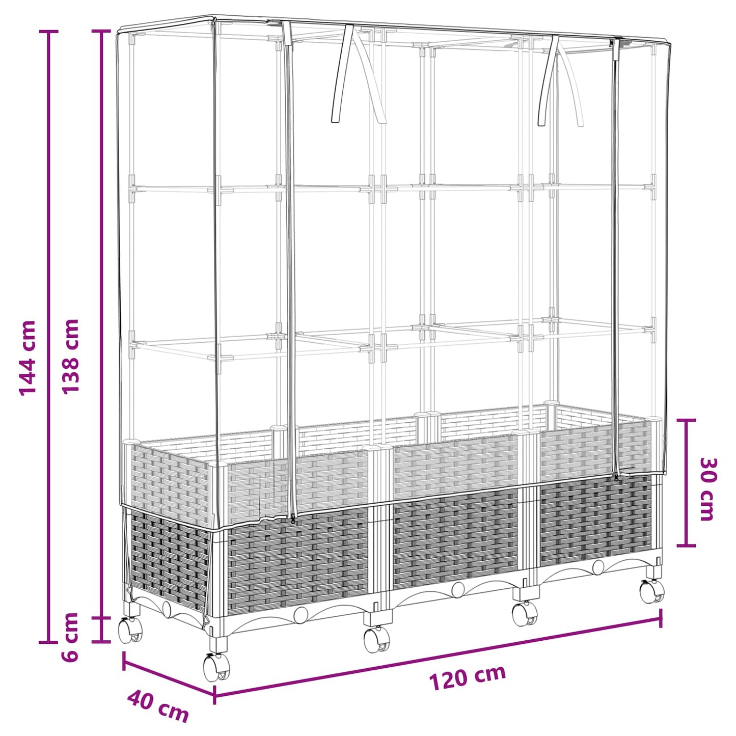 Garden Planter with Greenhouse Cover&Wheels 3 pcs Blue Grey PP