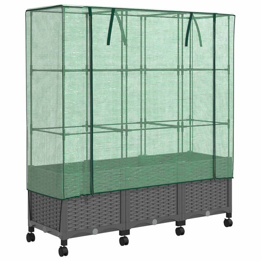 Garden Planter with Greenhouse Cover&Wheels 3 pcs Light Grey PP Garden Planter with Greenhouse Cover&Wheels 3 pcs Light Grey PP