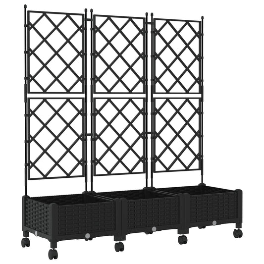 Garden Planter with Trellis&Wheels 3 pcs Black PP Garden Planter with Trellis&Wheels 3 pcs Black PP