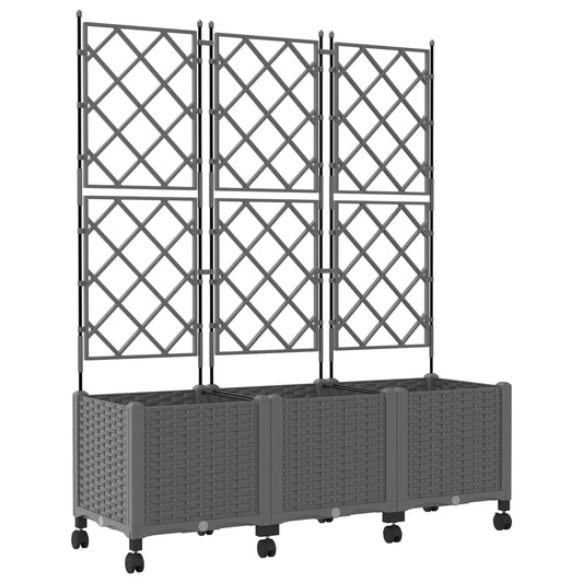 Garden Planter with Trellis&Wheels 3 pcs Light Grey PP Garden Planter with Trellis&Wheels 3 pcs Light Grey PP