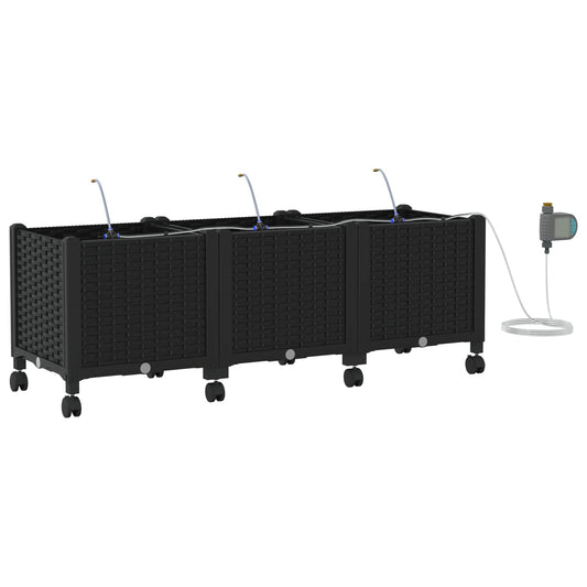Garden Planter with Irrigation&Wheels 3 pcs Black PP Garden Planter with Irrigation&Wheels 3 pcs Black PP