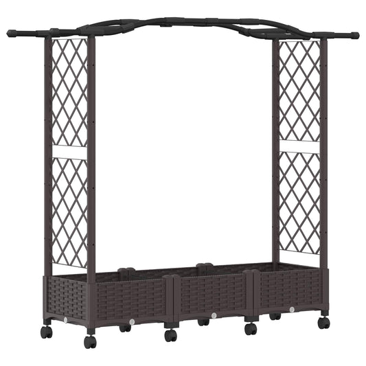 Raised Bed with Trellis and Wheels Brown 169 x 40 x 129 cm PP Raised Bed with Trellis and Wheels Brown 169 x 40 x 129 cm PP