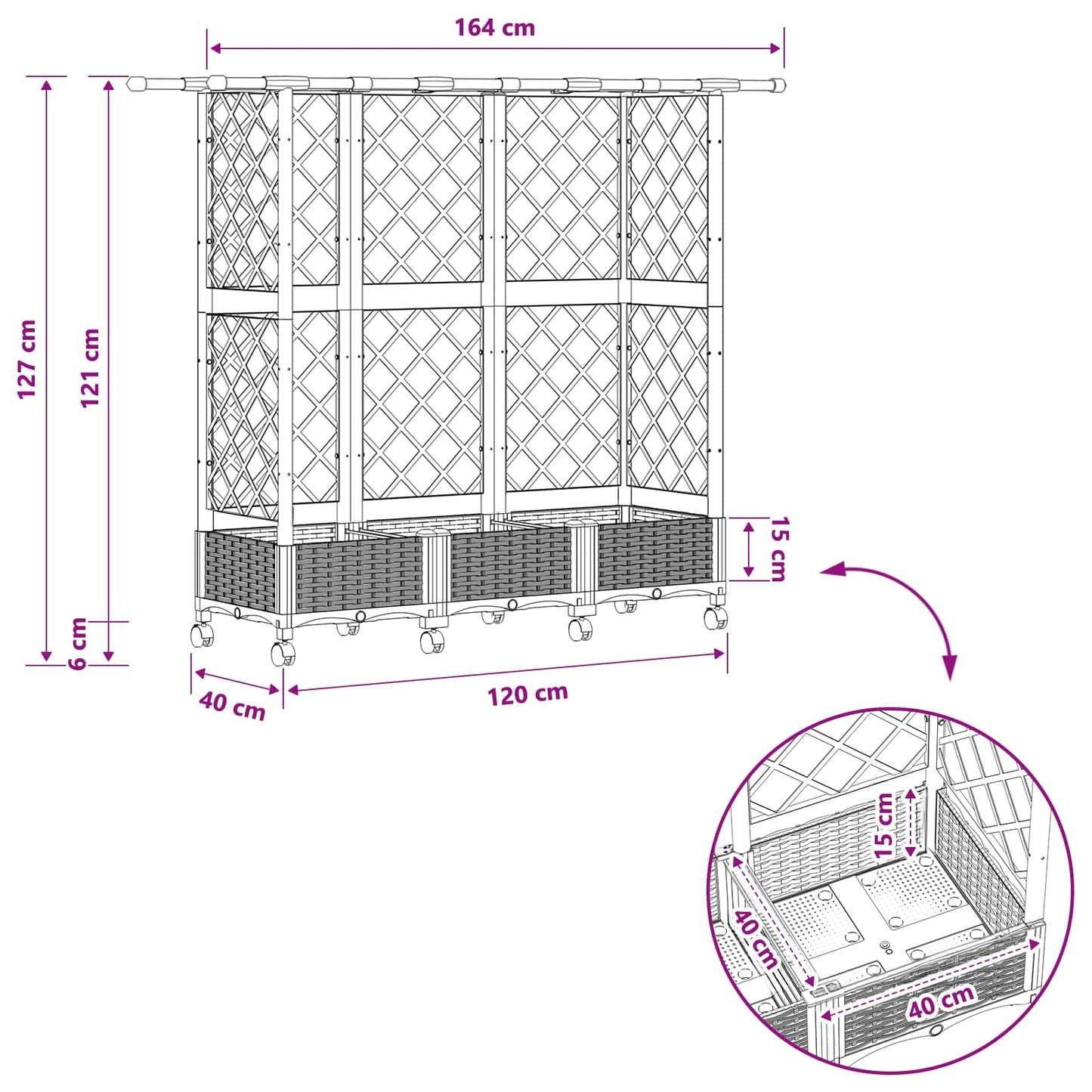 Raised Bed with Trellis and Roof Grey 164 x 40 x 127 cm PP