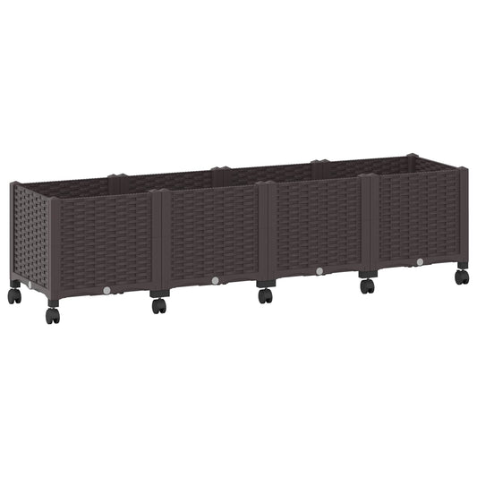 Garden Planter with Wheels Brown 160 x 40 x 44 cm PP Garden Planter with Wheels Brown 160 x 40 x 44 cm PP