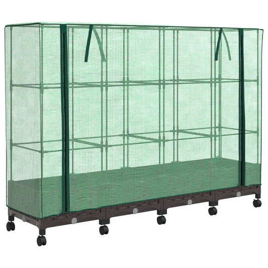 Garden Planter with Greenhouse Cover&Wheels 4 pcs Brown PP Garden Planter with Greenhouse Cover&Wheels 4 pcs Brown PP