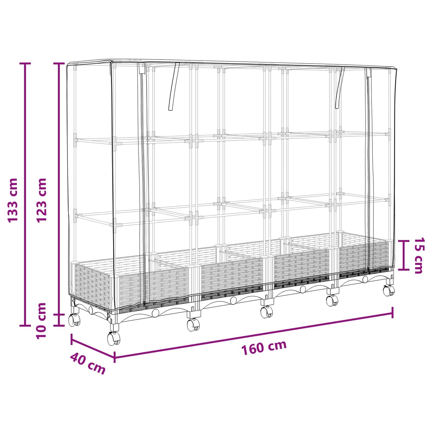 Garden Planter with Greenhouse Cover&Wheels 4 pcs Light Grey PP
