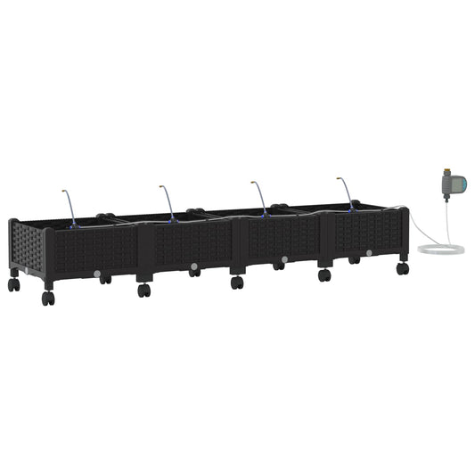 Garden Planter with Irrigation&Wheels 4 pcs Black PP Garden Planter with Irrigation&Wheels 4 pcs Black PP