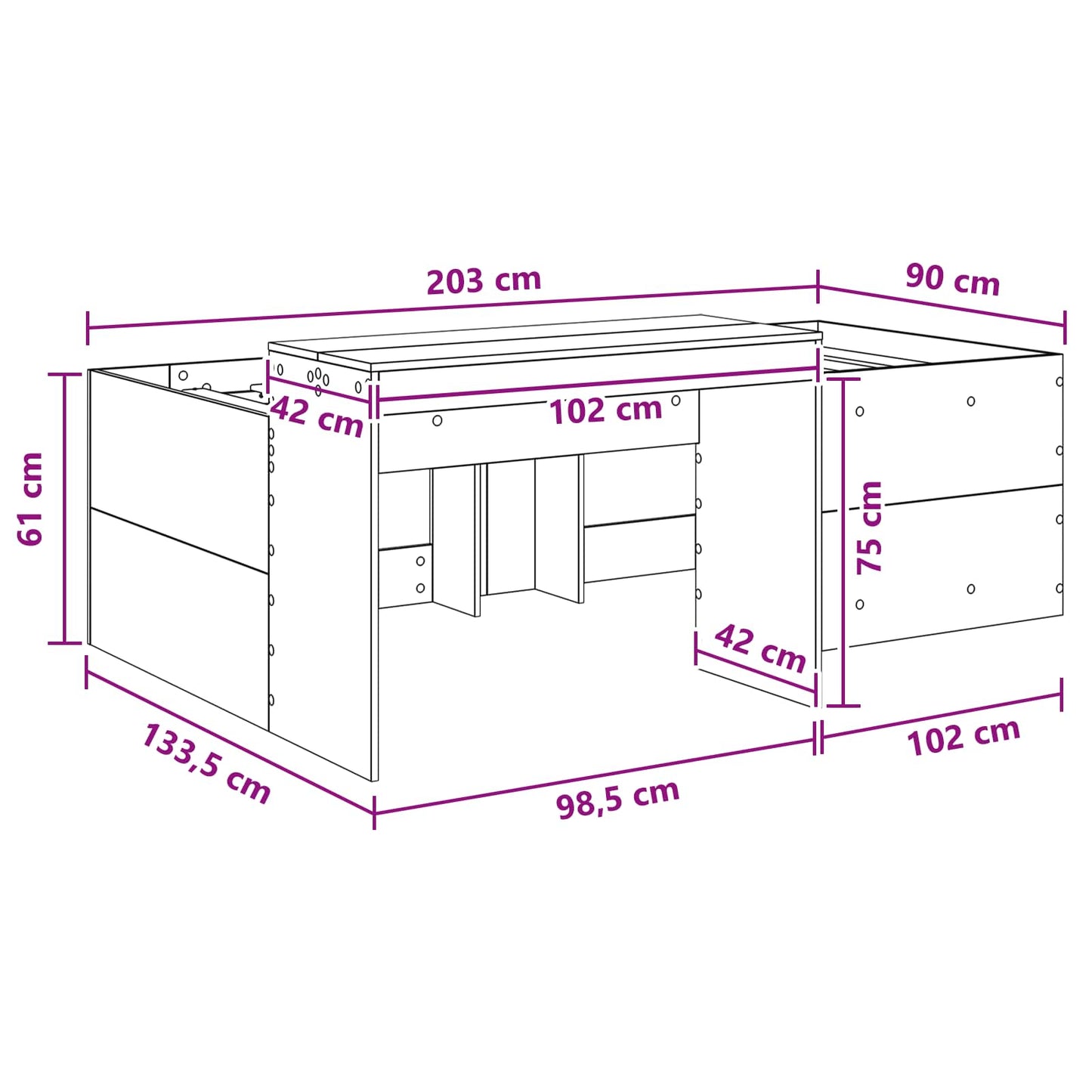 Kids'High Bed Frame with Desk Grey Sonoma 90 x 200 cm