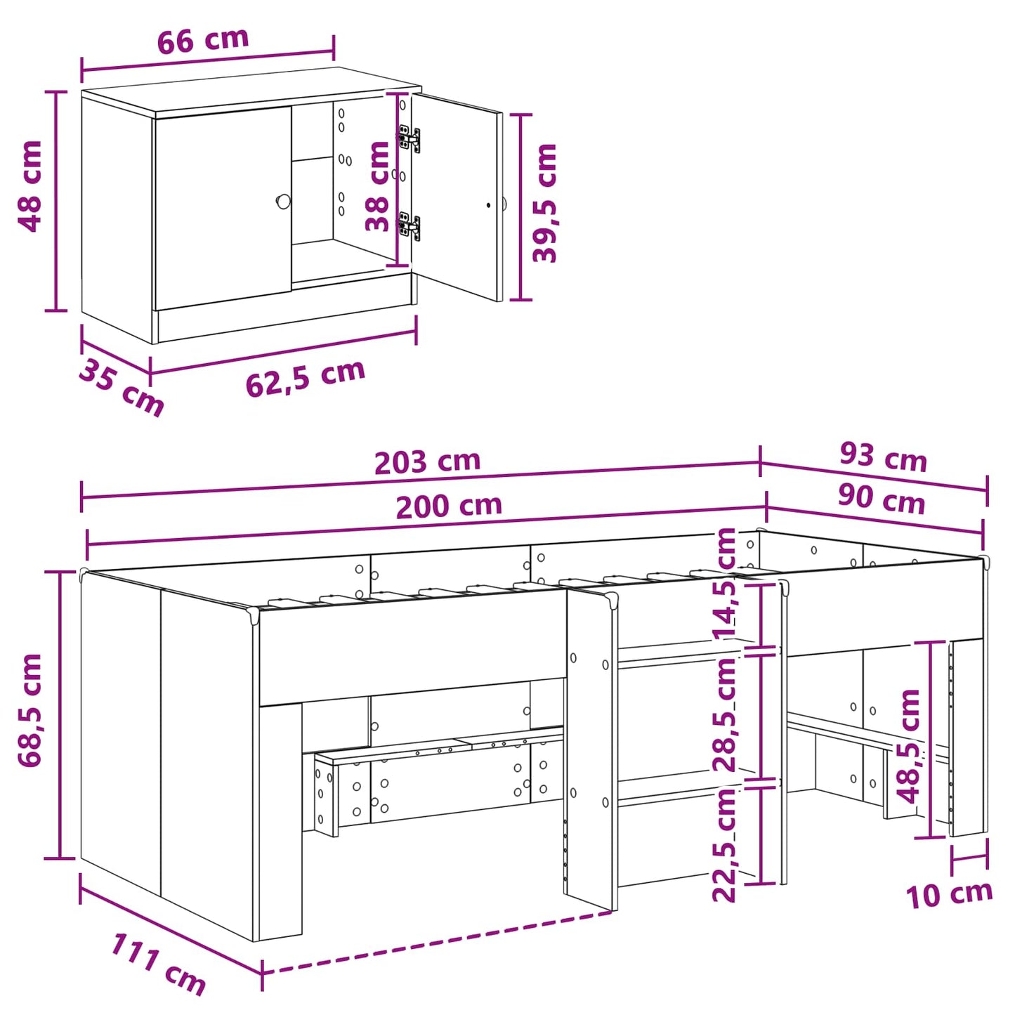 Loft Bed Frame with Cabinet 3 pcs Sonoma Oak Engineered Wood