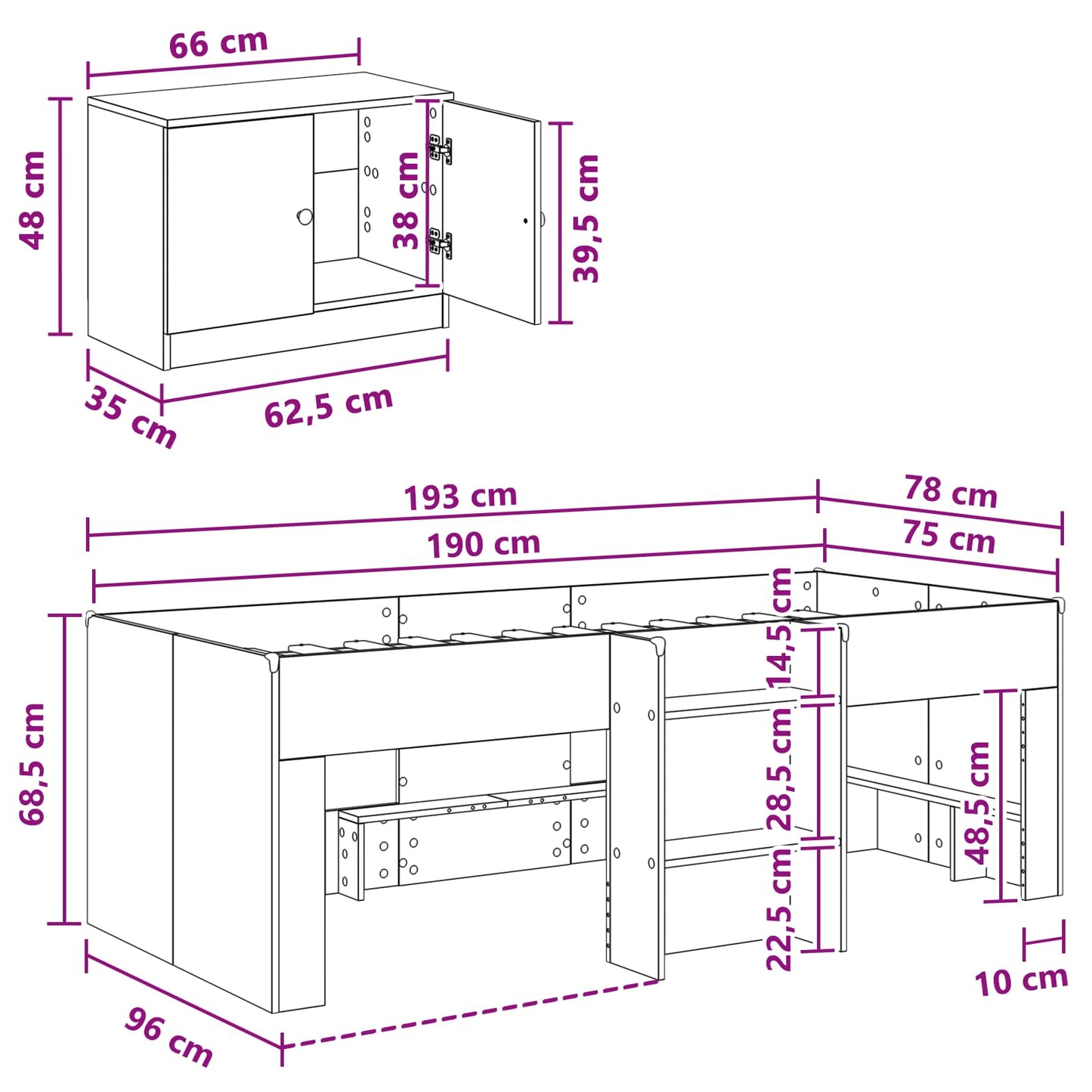 Loft Bed Frame with Cabinet 3 pcs Smoked Oak Engineered Wood