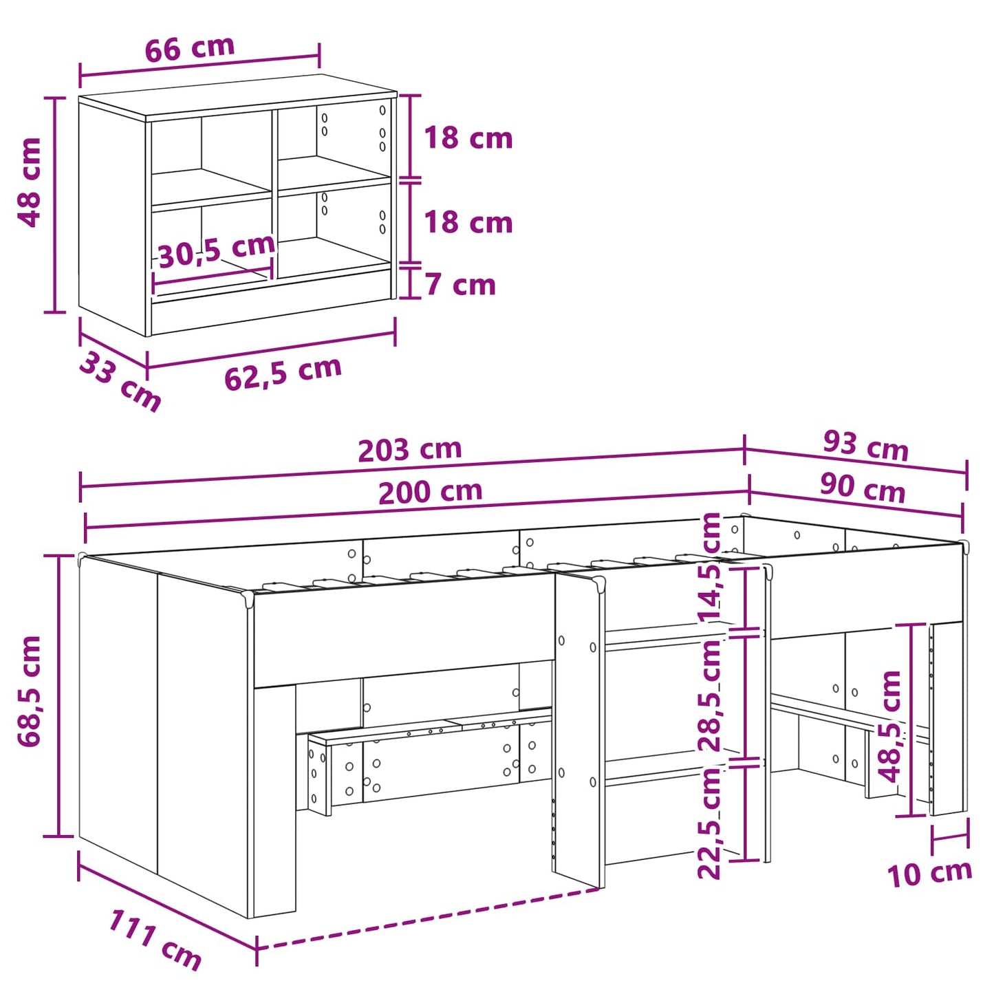 Loft Bed Frame with Cabinet 3 pcs Old Wood Engineered Wood