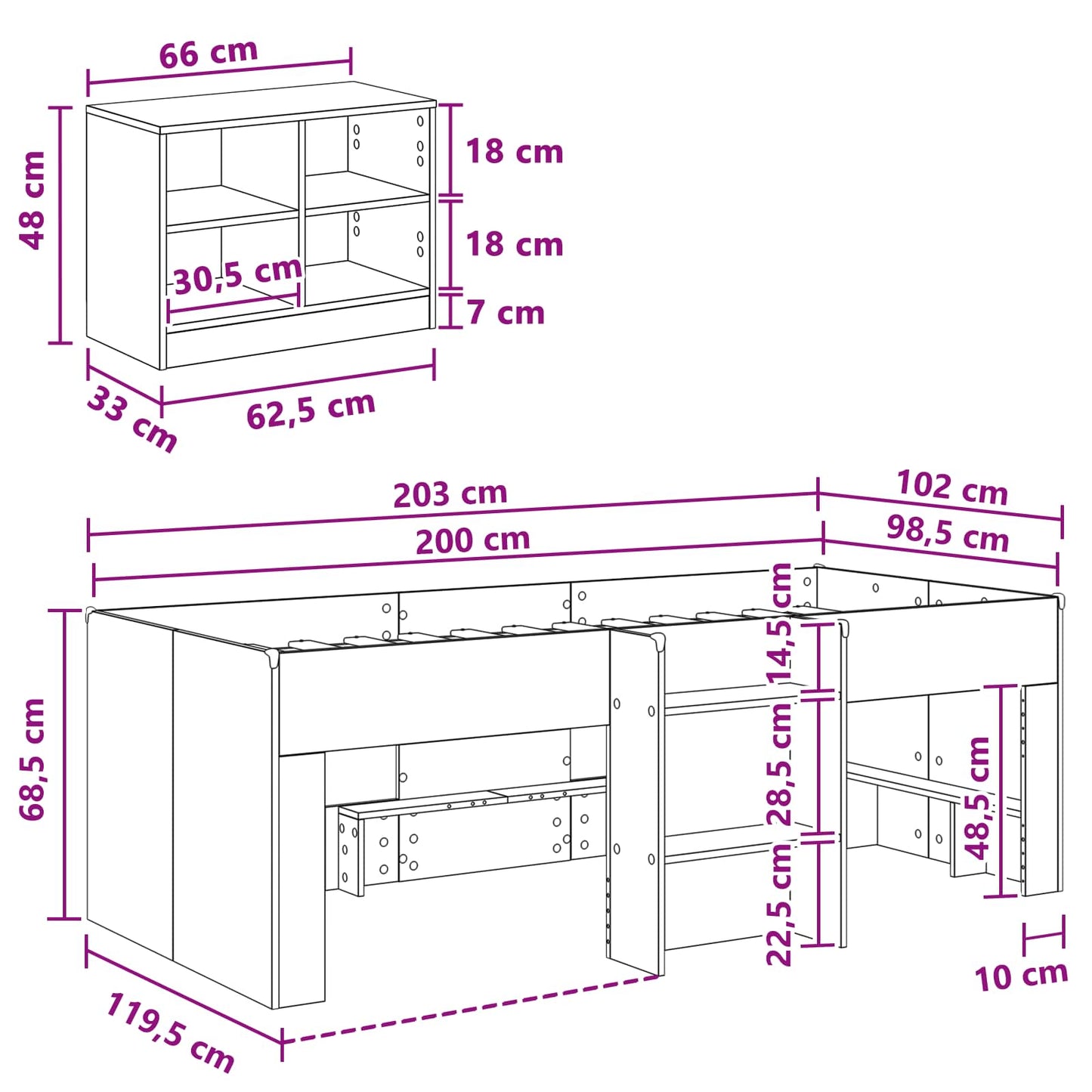 Loft Bed Frame with Cabinet 3 pcs Sonoma Oak Engineered Wood