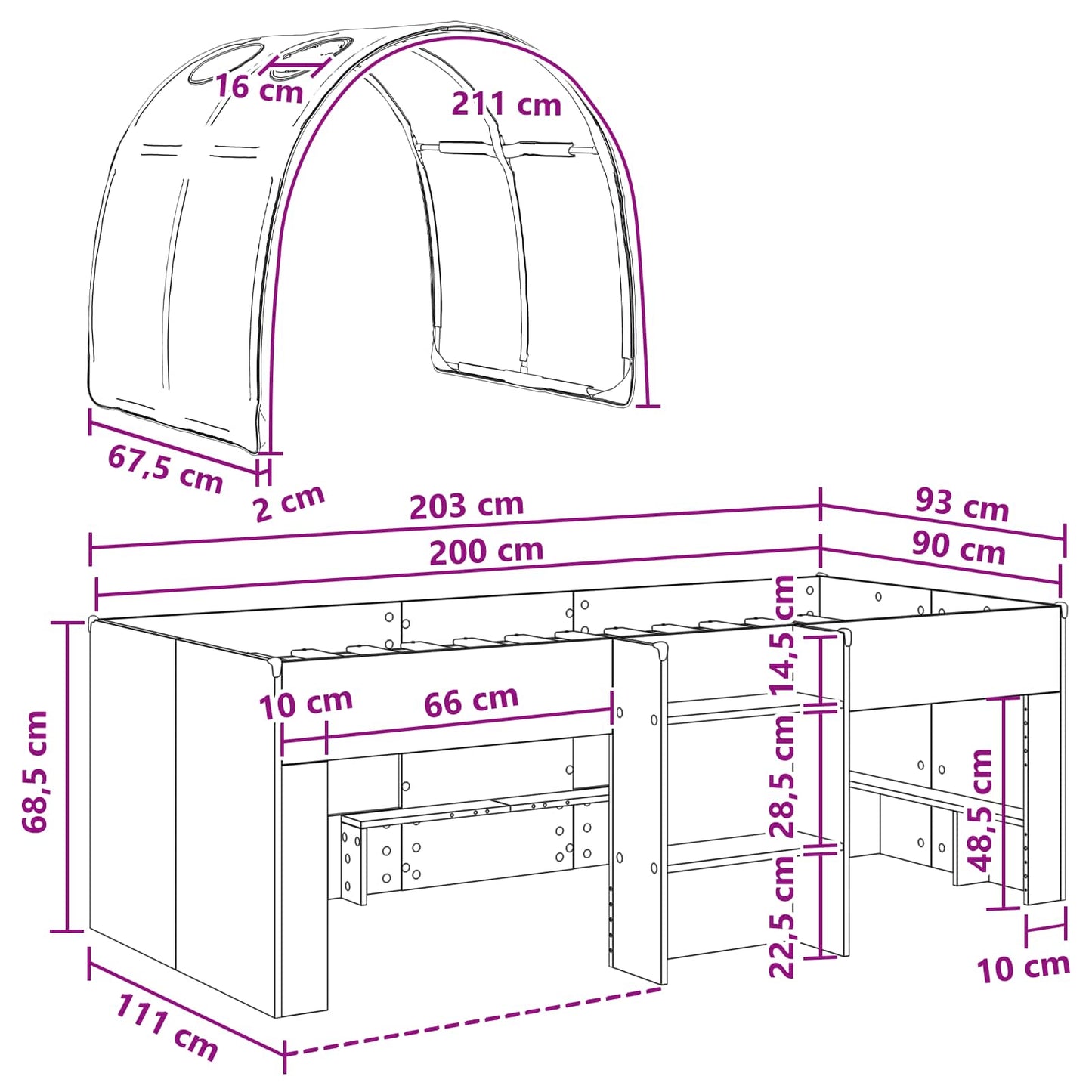 Kids'High Bed Frame with Tunnel 3 pcs White and Light Blue