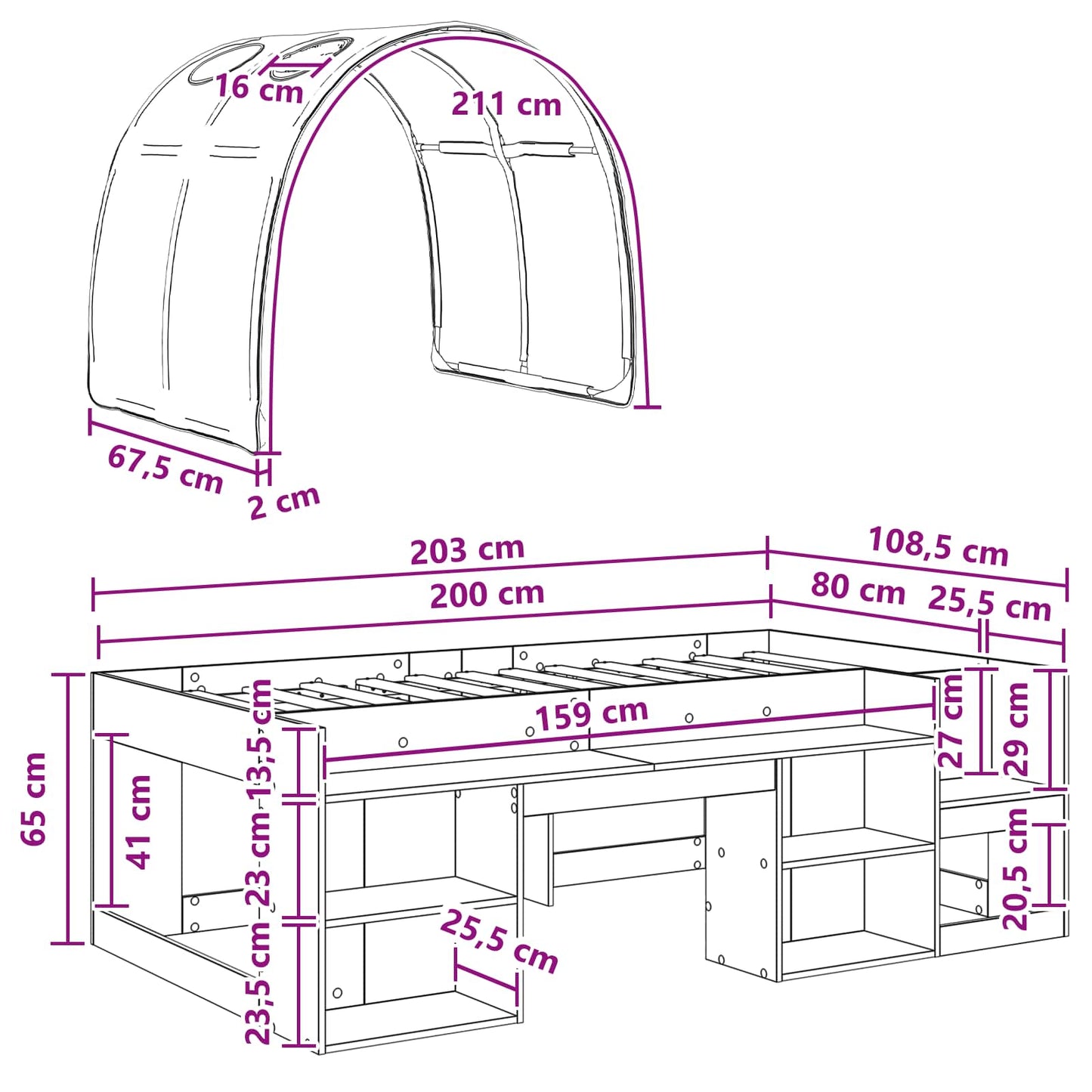 Bed with Tunnel 3 pcs Sonoma Oak and Pink Engineered Wood