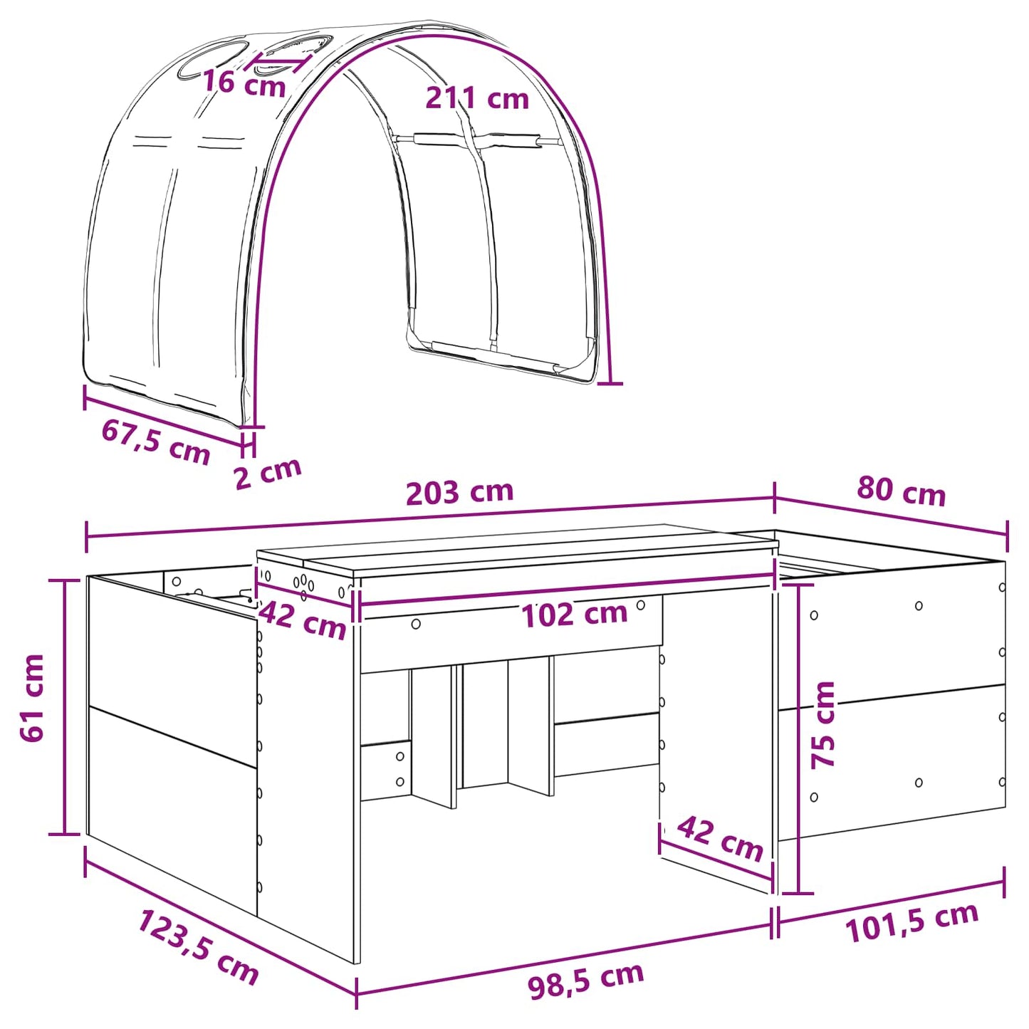 Bed Frame with Tunnel 3 pcs Sonoma Oak and Pink Engineered Wood