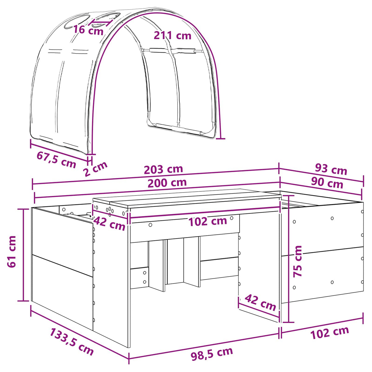 Bed with Tunnel 3 pcs White and Blue Engineered Wood