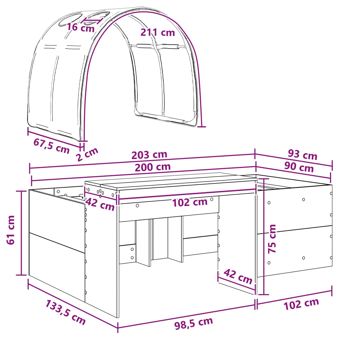 Bed with Tunnel 3 pcs Sonoma Oak and Blue Engineered Wood