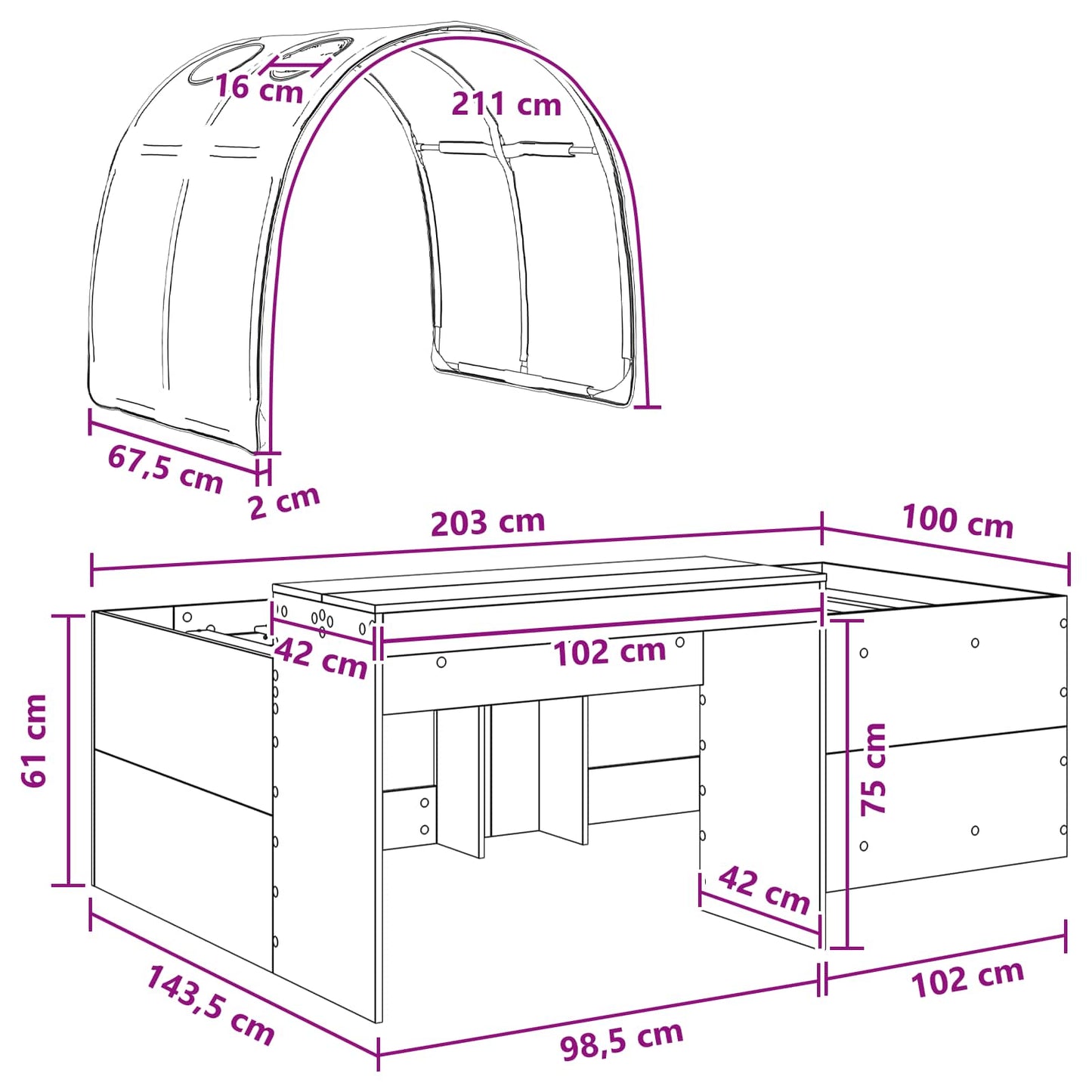 Bed with Tunnel 3 pcs Sonoma Oak and Blue Engineered Wood
