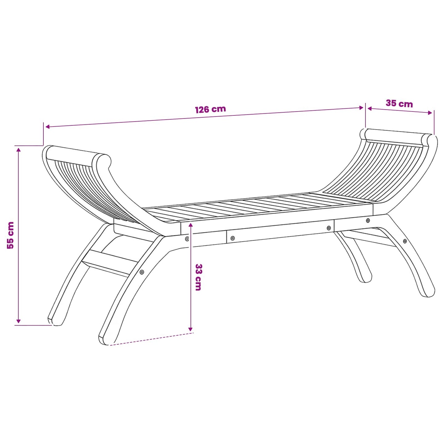 Garden Bench 2 -Seater 126 cm Solid Teak Wood Natural