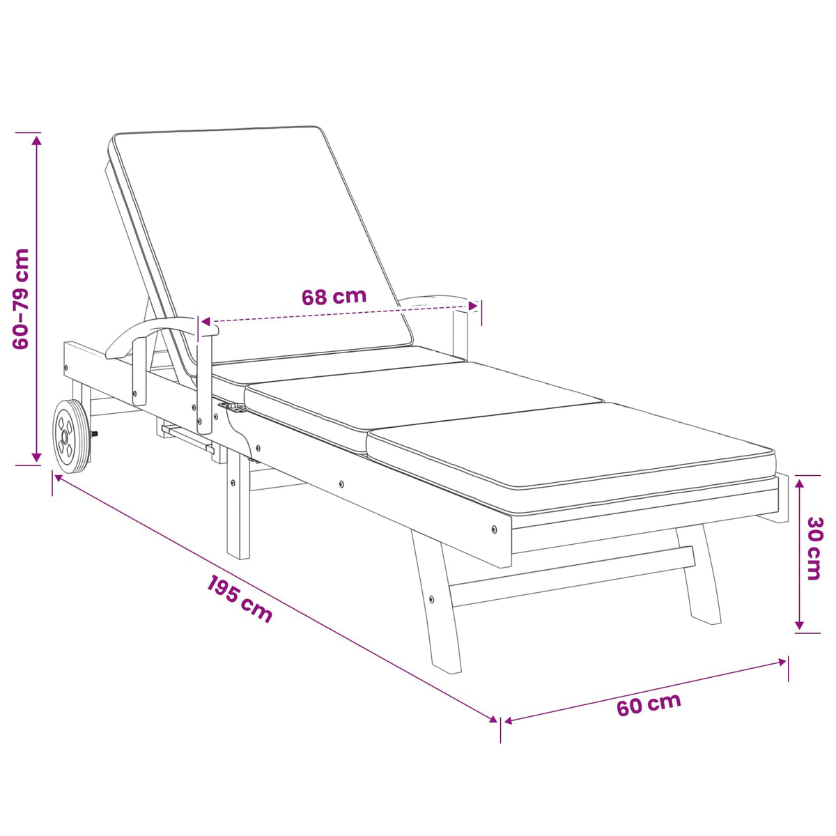 Sun Lounger with Cushion 100% Polyester Solid-Teak