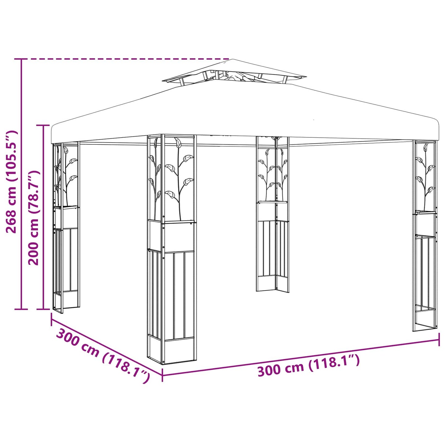 Gazebo 3 x 3 x 2.68 m Green Polyester and Steel