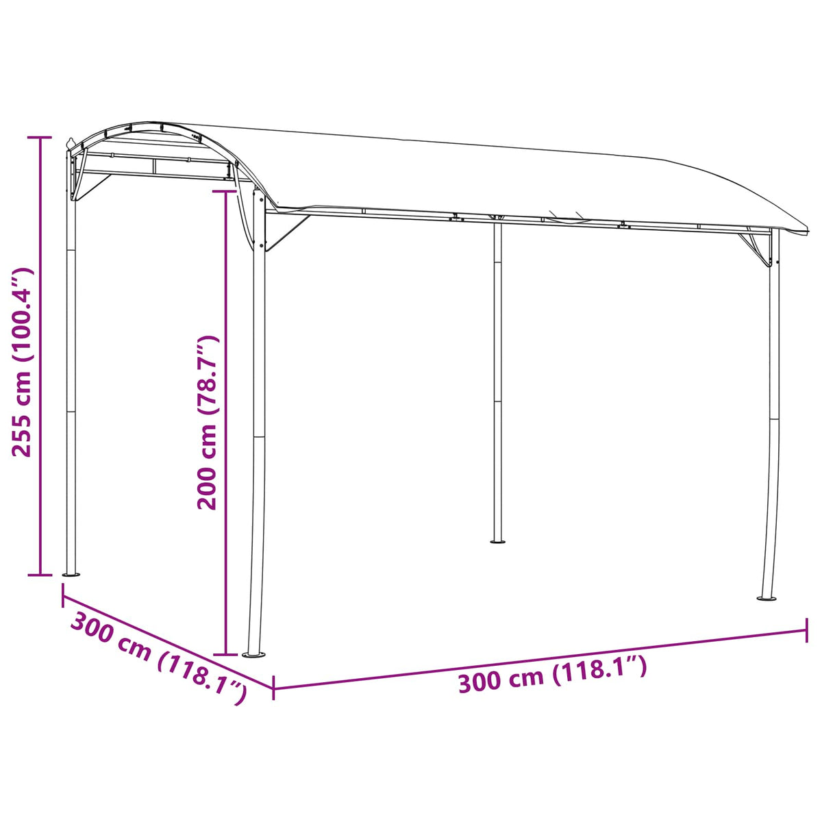 Gazebo 3 x 3 x 2.55 m Green Powder-Coated Steel and Fabric