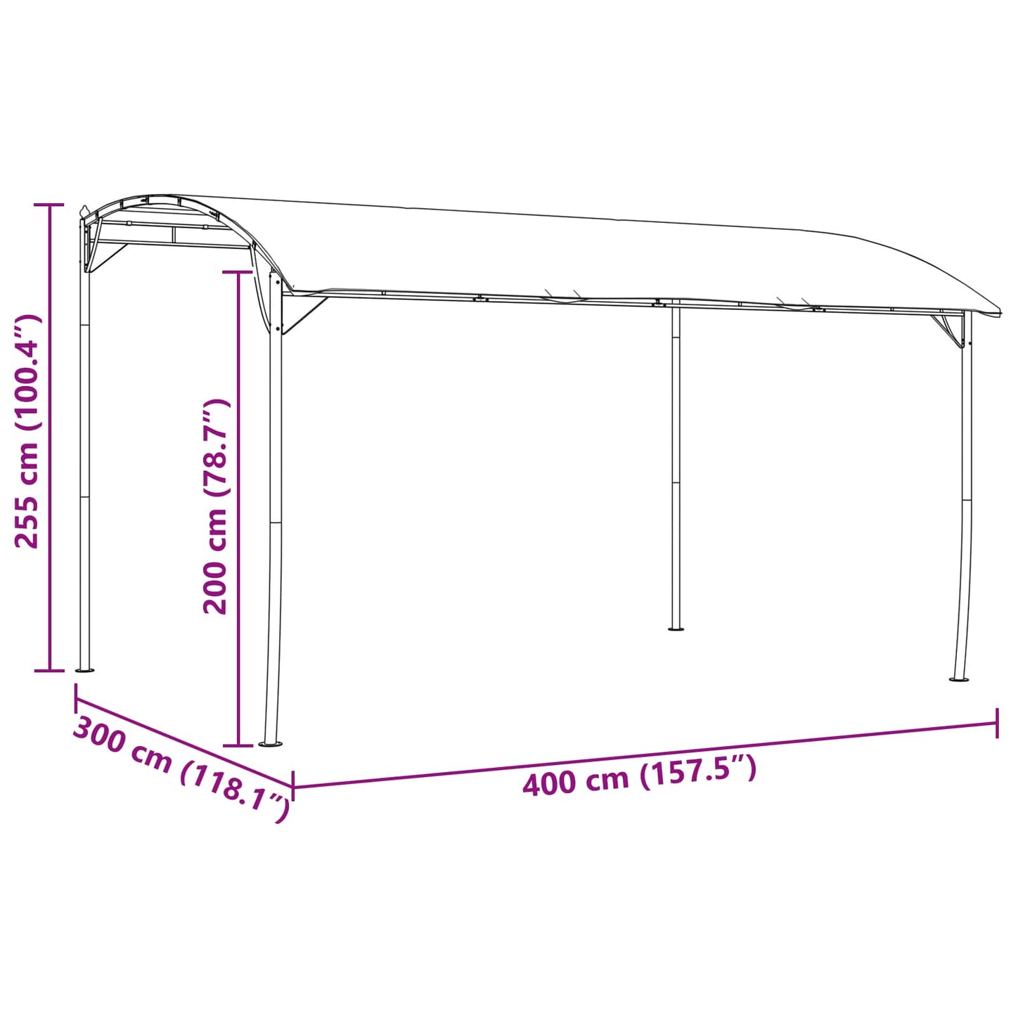 Gazebo 4 x 3 x 2.55 m Green Powder-Coated Steel and Fabric