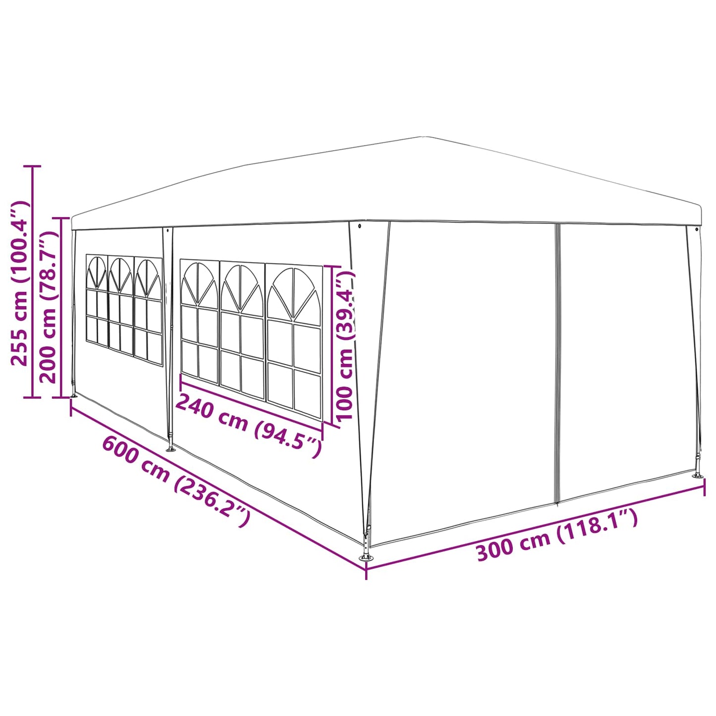 Party Tent 600 x 300 x 255 cm Red PE and Steel