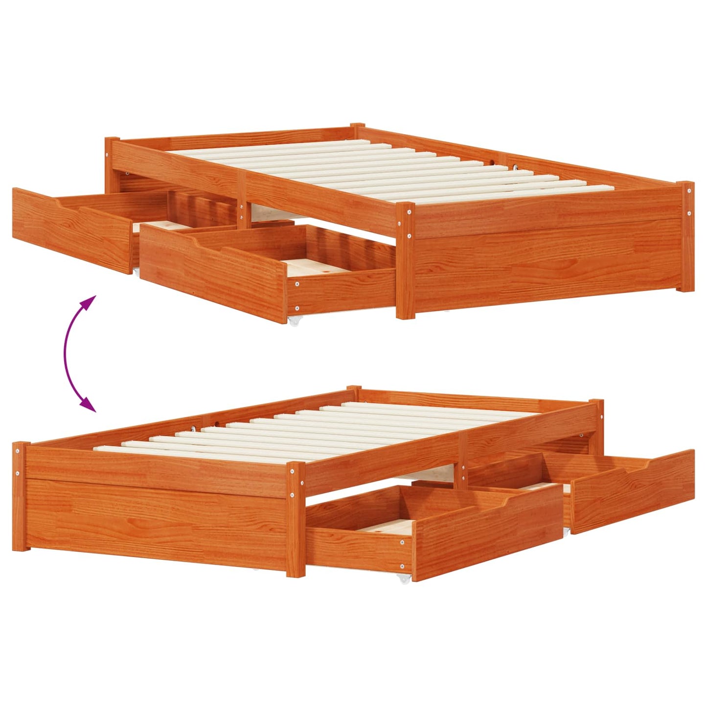Bed Frame with Drawer with Storage Wax Brown Solid Pine Wood
