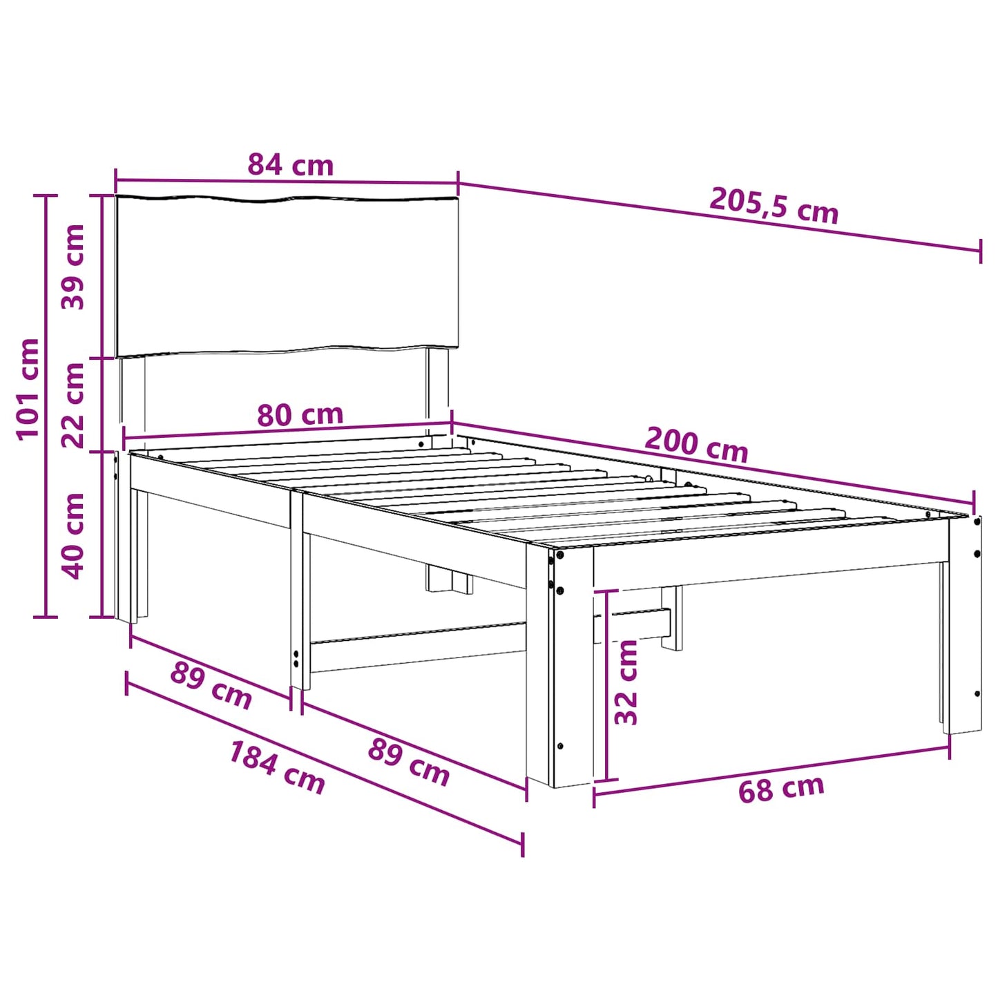 Single Bed Frame with Headboard ROSTOCK White 80 x 200 cm