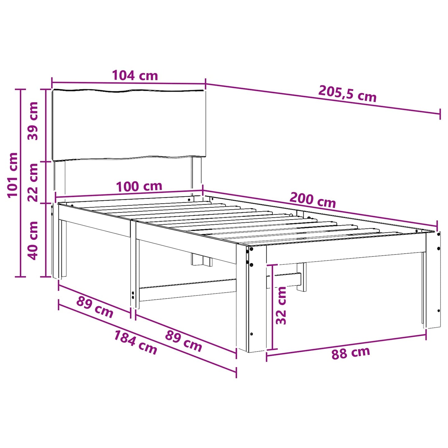 Single Bed Frame with Headboard ROSTOCK Dark Brown 100 x 200 cm