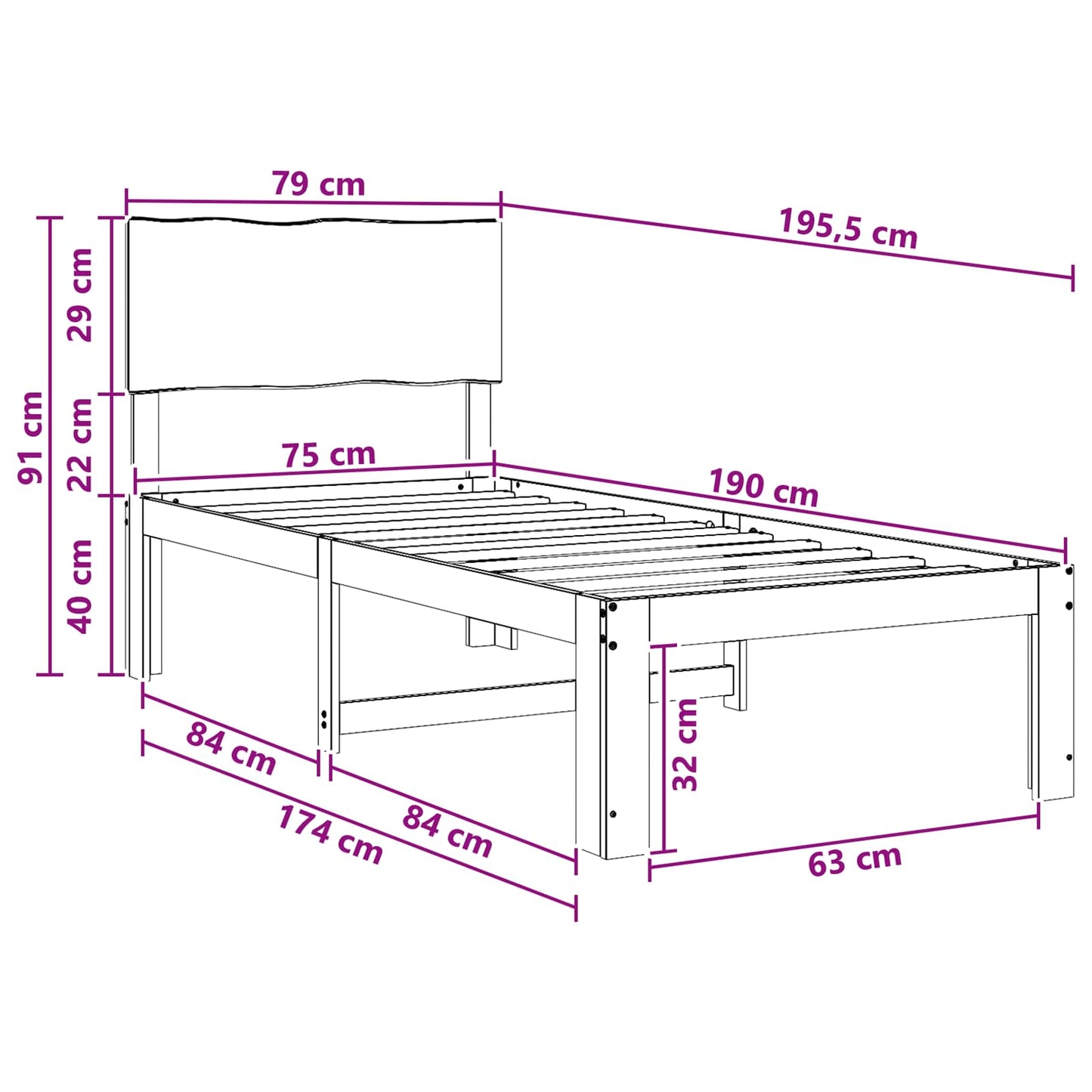 Single Bed Frame with Headboard ROSTOCK Dark Brown 75 x 190 cm
