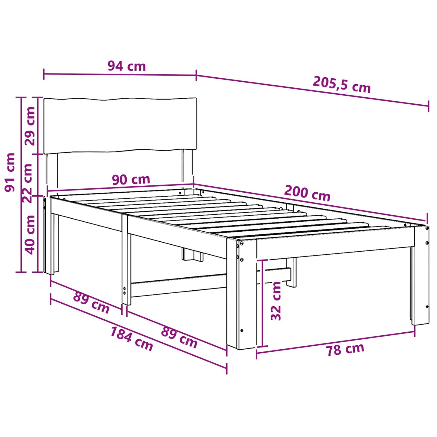 Single Bed Frame with Headboard ROSTOCK Dark Brown 90 x 200 cm