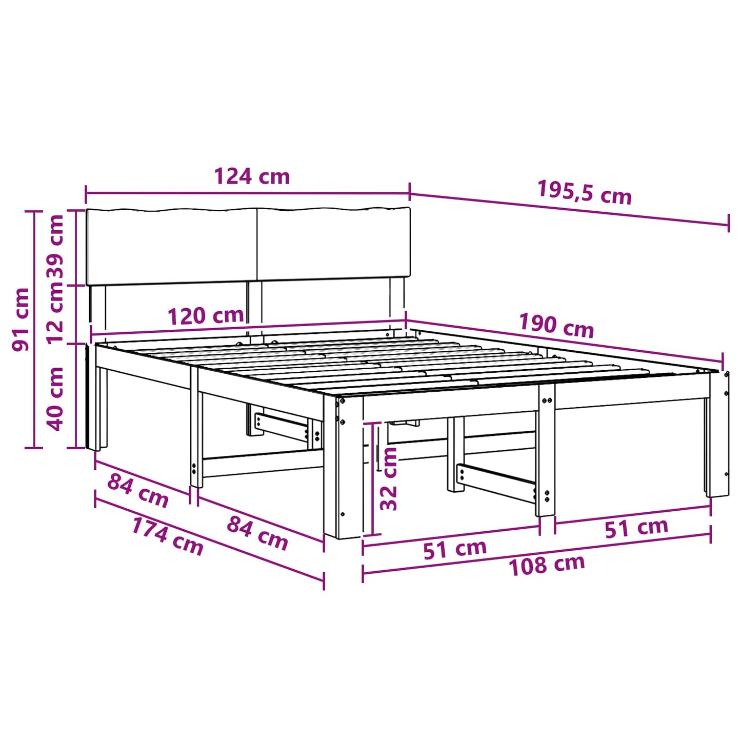 Double Bed Frame with Headboard ROSTOCK Dark Brown 120 x 190 cm