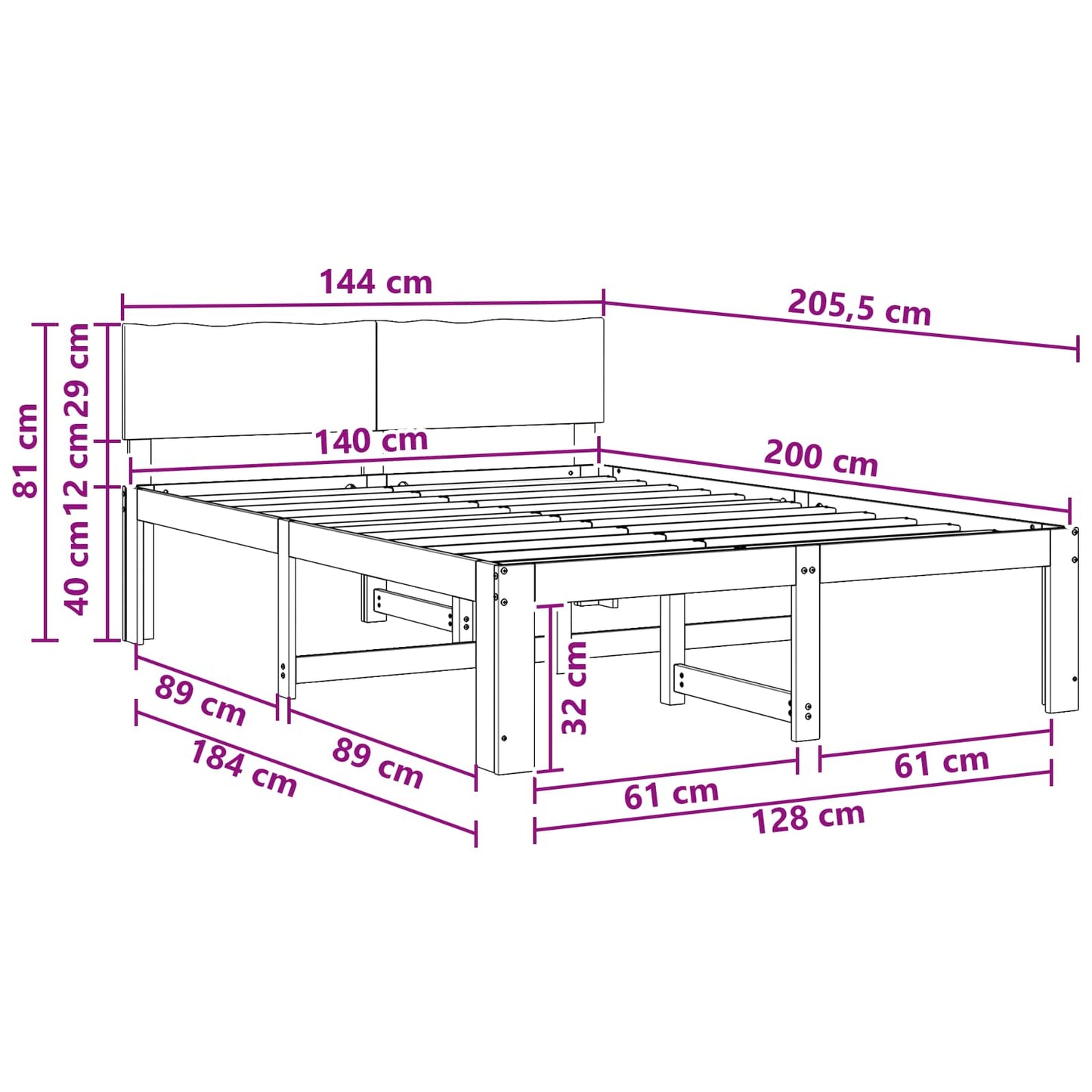 Double Bed Frame with Headboard ROSTOCK White 140 x 200 cm