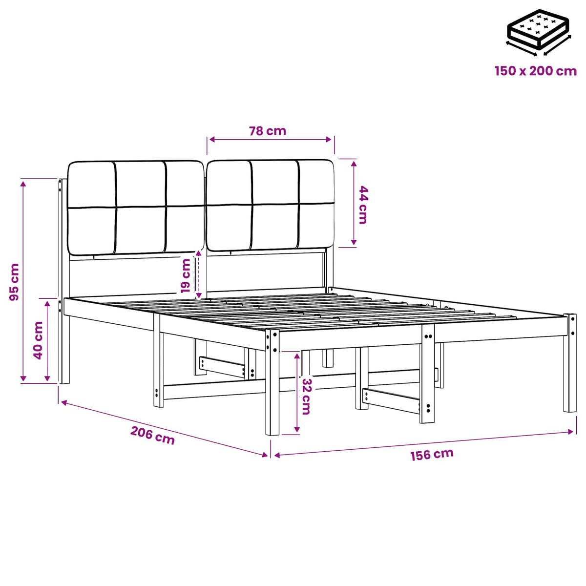 Bed Frame with Upholstered Headboard Natural and Dark Grey