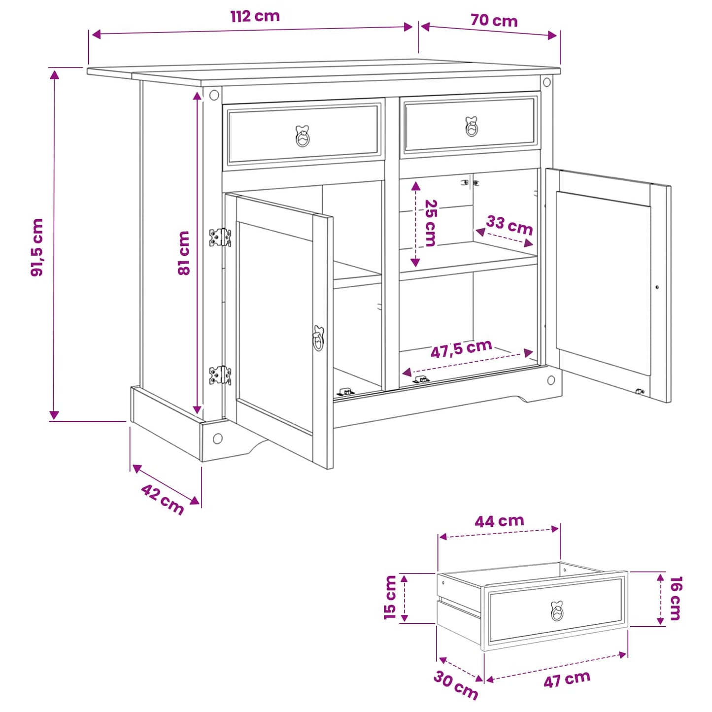 Kitchen Island Set Honey Wax 112 x 70 x 91.5 cm Solid-Pine