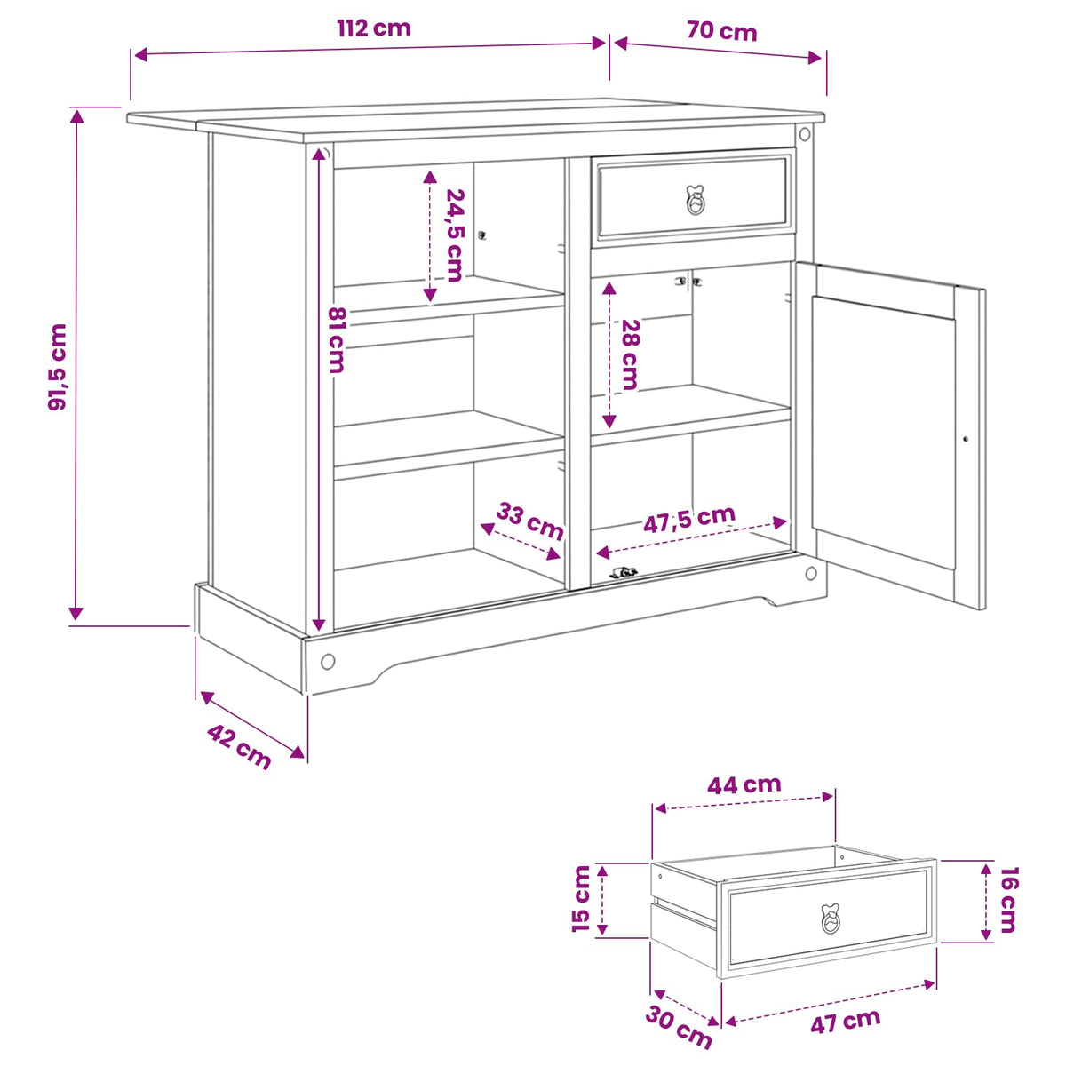 Kitchen Island Set Honey Wax 112 x 70 x 91.5 cm Solid-Pine