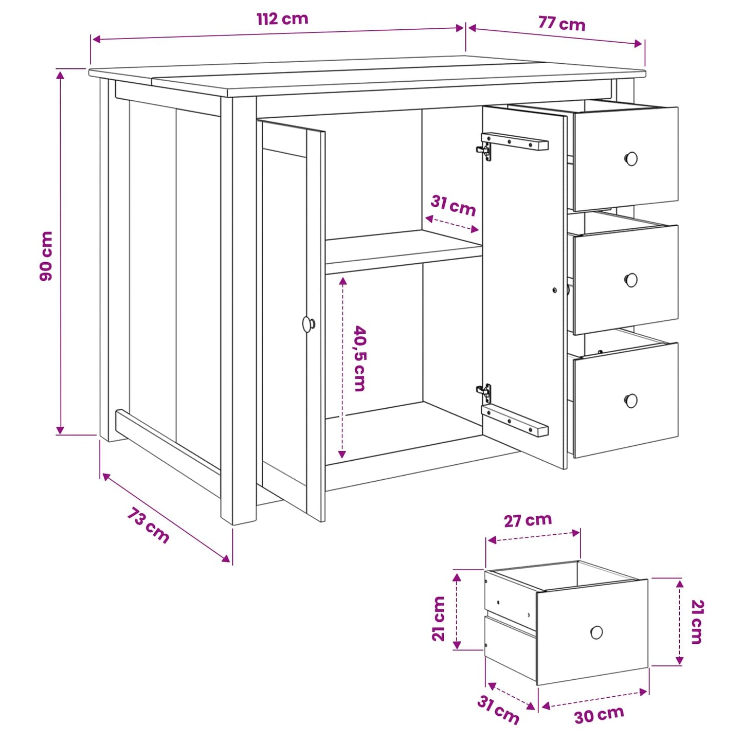 Kitchen Trolley PANAMA 2 pcs White and Honey Wax Solid-Pine