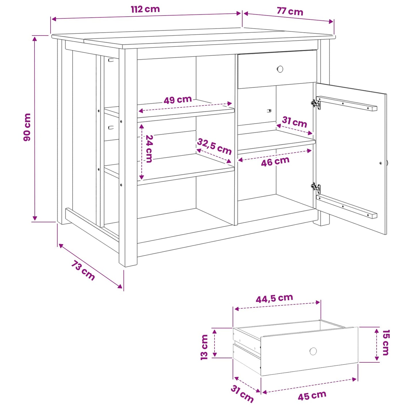 Kitchen Trolley PANAMA 2 pcs Honey Wax 112 x 77 x 90 cm