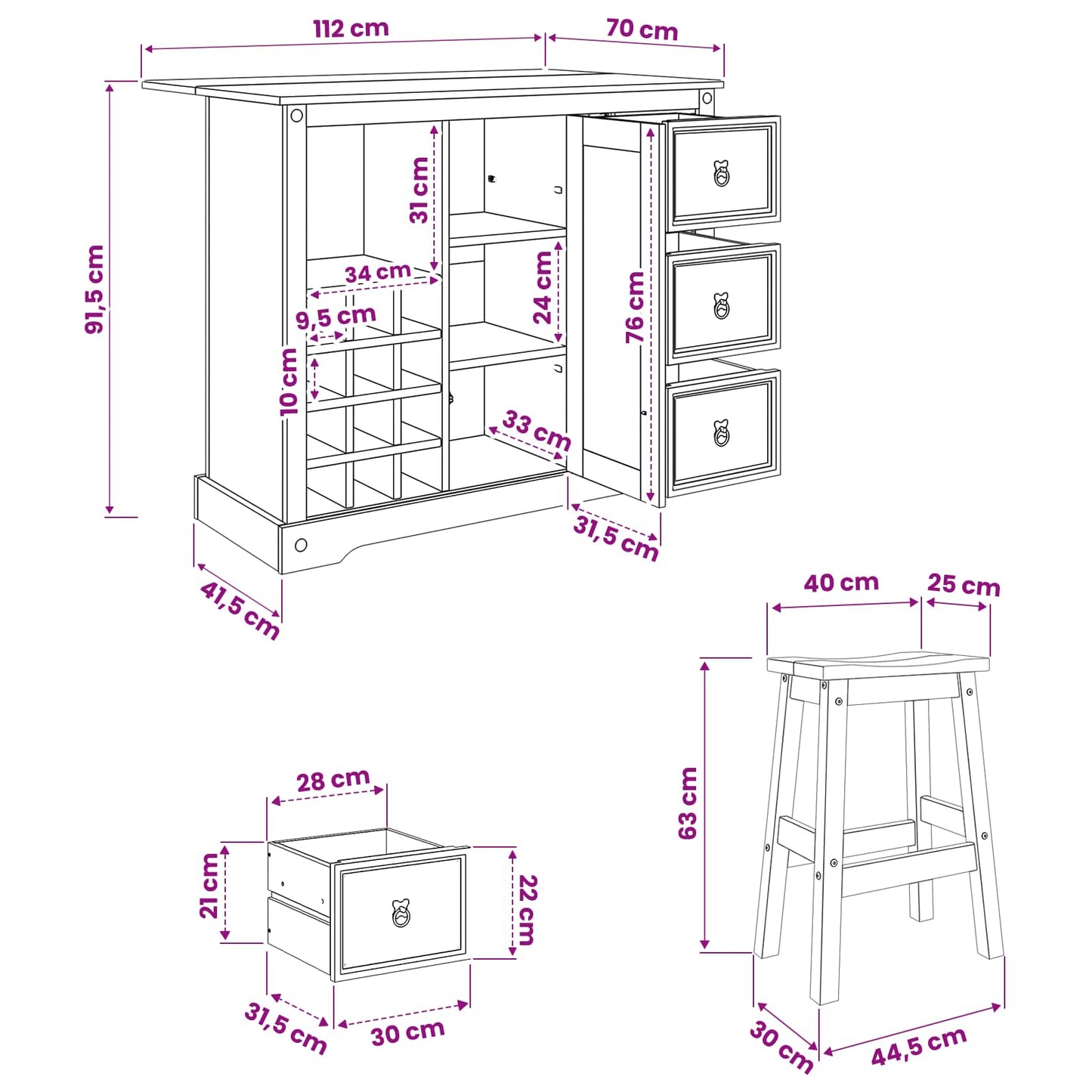 Kitchen Storage with Drawer 2 pcs Honey Wax Solid-Pine